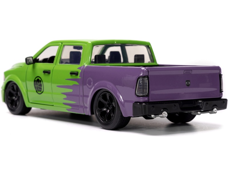 2014 Ram 1500 Pickup Truck Green And Purple And Hulk Diecast Figure "Marvel Avengers" "Hollywood Rides" Series 1/24 Diecast Model Car By Jada