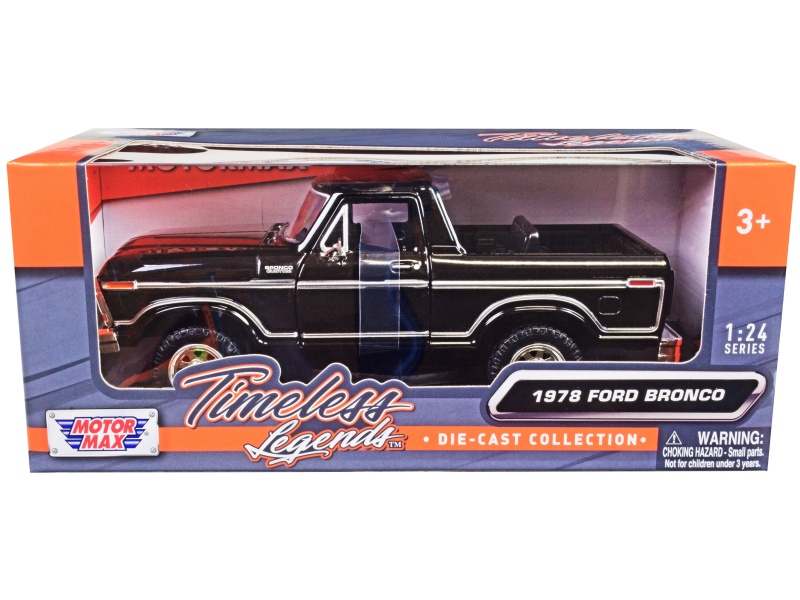 1978 Ford Bronco Custom (Open Top) Black "Timeless Legends" Series 1/24 Diecast Model Car By Motormax