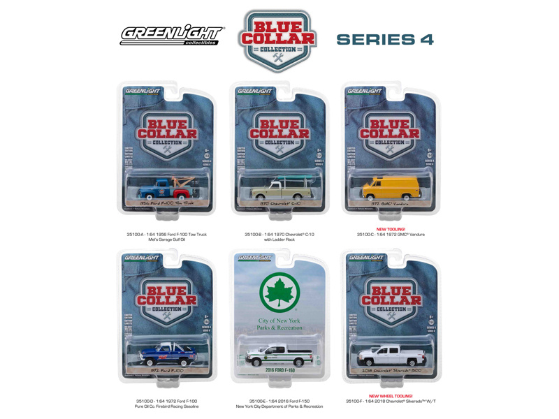Blue Collar Collection Series 4, 6Pc Set 1/64 Diecast Model Cars By Greenlight