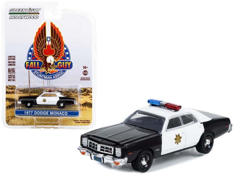 1977 Dodge Monaco Police Black And White "County Sheriff's Department" "Fall Guy Stuntman Association" Hollywood Special Edition 1/64 Diecast Model Car By Greenlight