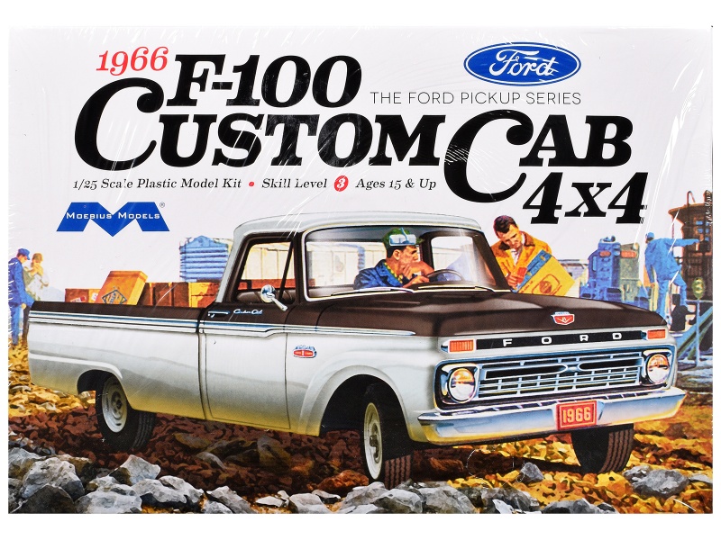 Skill 3 Model Kit 1966 Ford F-100 Custom Cab 4X4 Pickup Truck 1/25 Scale Model By Moebius