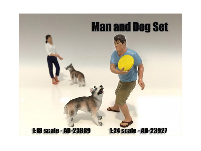 Man And Dog 2 Piece Figure Set For 1:24 Scale Models By American Diorama