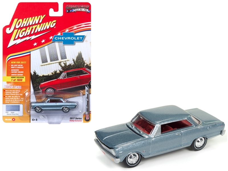 1965 Chevrolet Nova Ss Glacier Gray Poly Limited Edition To 1800Pc Worldwide Hobby Exclusive "Muscle Cars Usa" 1/64 Diecast Model Car By Johnny Lightning