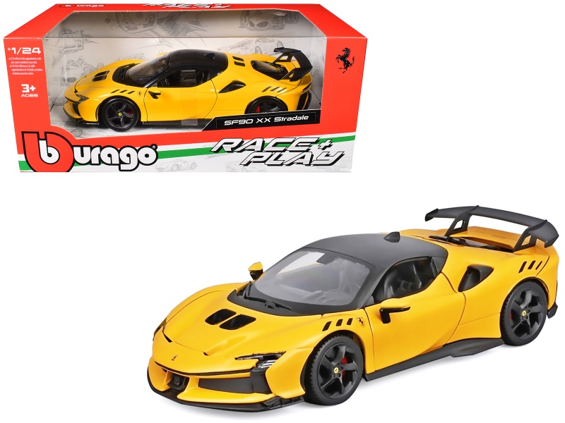Bburago Ferrari SF90 XX Stradale Yellow with Black Top 1/24 Diecast Model Car