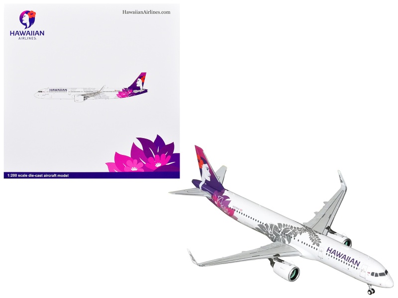 Airbus A321neo Commercial Aircraft "Hawaiian Airlines" (N209ha) White With Purple Tail And Graphics "Gemini 200" Series 1/200 Diecast Model Airplane By Geminijets
