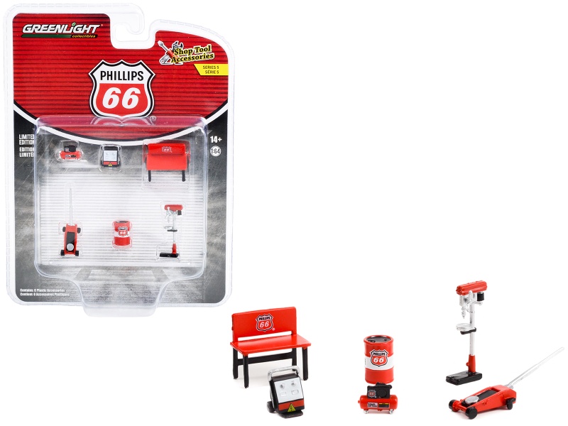 "Phillips 66" 6 Piece Shop Tools Set "Shop Tool Accessories" Series 5 1/64 Models By Greenlight