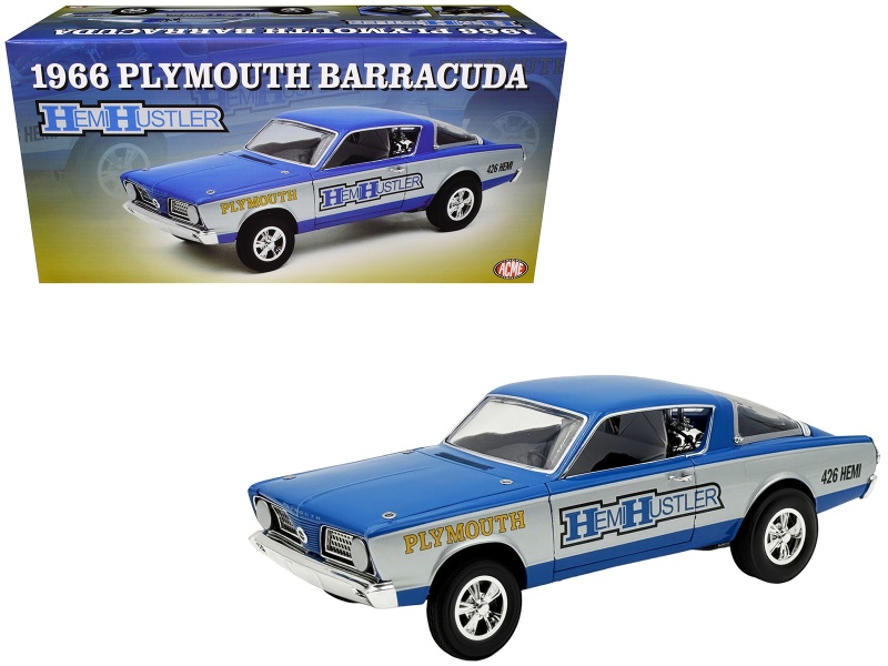 1966 Plymouth Barracuda "Hemi Hustler" Blue With White Stripes Limited Edition To 374 Pieces Worldwide 1/18 Diecast Model Car By Acme