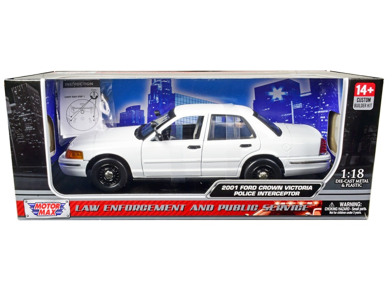 2001 Ford Crown Victoria Police Car Unmarked White "Custom Builder's Kit" Series 1/18 Diecast Model Car By Motormax