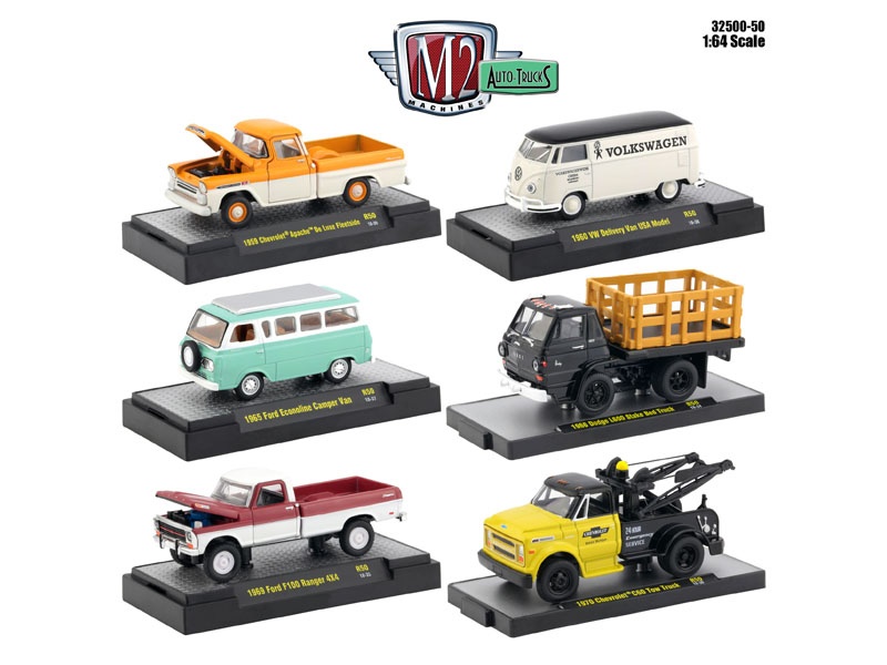 Auto Thentics 6 Piece Set Release 50 In Display Cases 1/64 Diecast Model Cars By M2 Machines