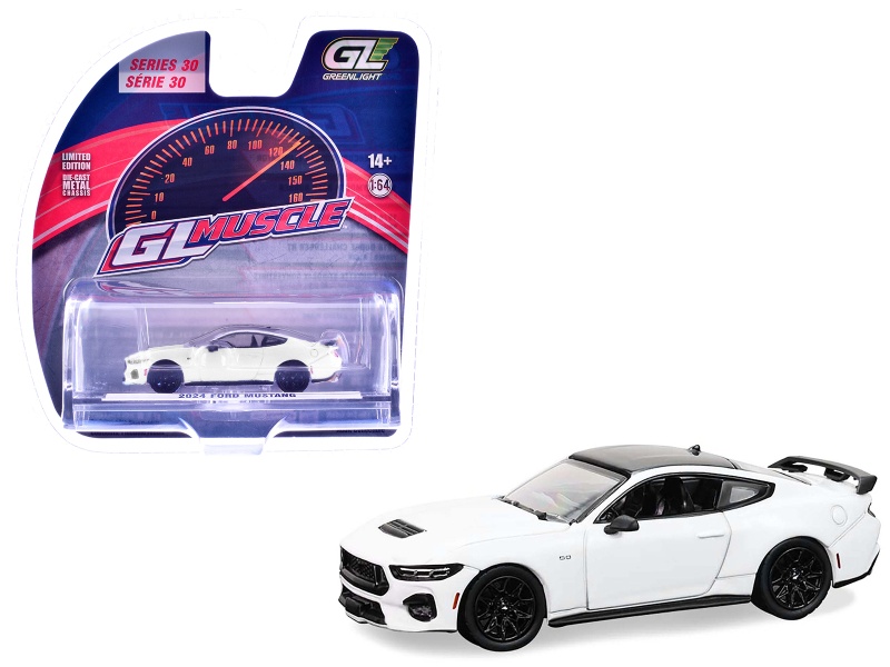 2024 Ford Mustang Oxford White With Black Top "Greenlight Muscle" Series 30 1/64 Diecast Model Car By Greenlight