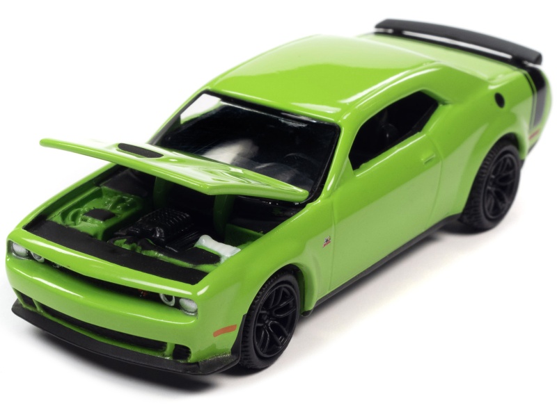 2019 Dodge Challenger R/T Scat Pack Sublime Green With Black Tail Stripe "Modern Muscle" Limited Edition 1/64 Diecast Model Car By Auto World