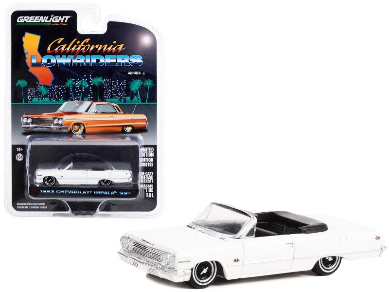 1963 Chevrolet Impala Ss Convertible White "California Lowriders" Series 2 1/64 Diecast Model Car By Greenlight