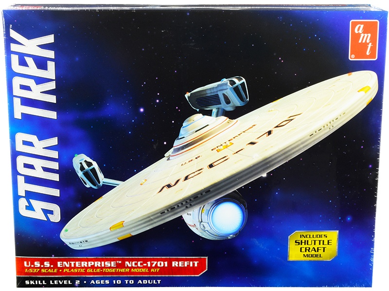 Skill 2 Model Kit U.S.S. Enterprise Ncc-1701 Refit Starship "Star Trek" 1/537 Scale Model By Amt
