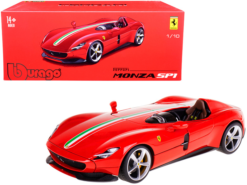 Ferrari Monza Sp1 Red With Italian Flag Stripes "Signature Series" 1/18 Diecast Model Car By Bburago