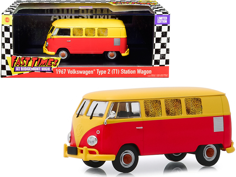 1967 Volkswagen Type 2 (T1) Station Wagon Bus Yellow And Red "Fast Times At Ridgemont High" (1982) Movie 1/43 Diecast Model By Greenlight
