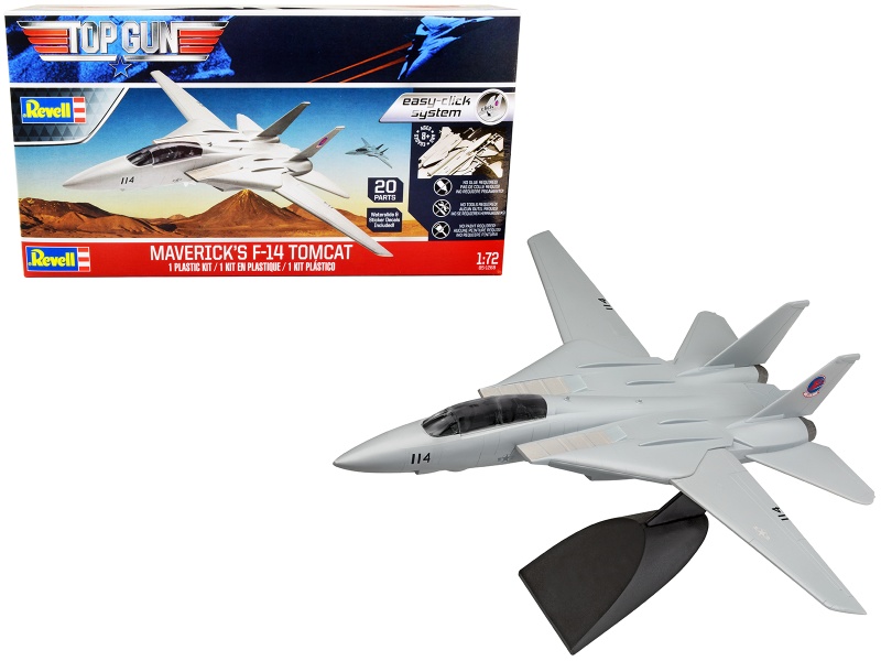 Level 2 Easy-Click Model Kit Maverick's F-14 Tomcat Jet "Top Gun" (1986) Movie 1/72 Scale Model By Revell