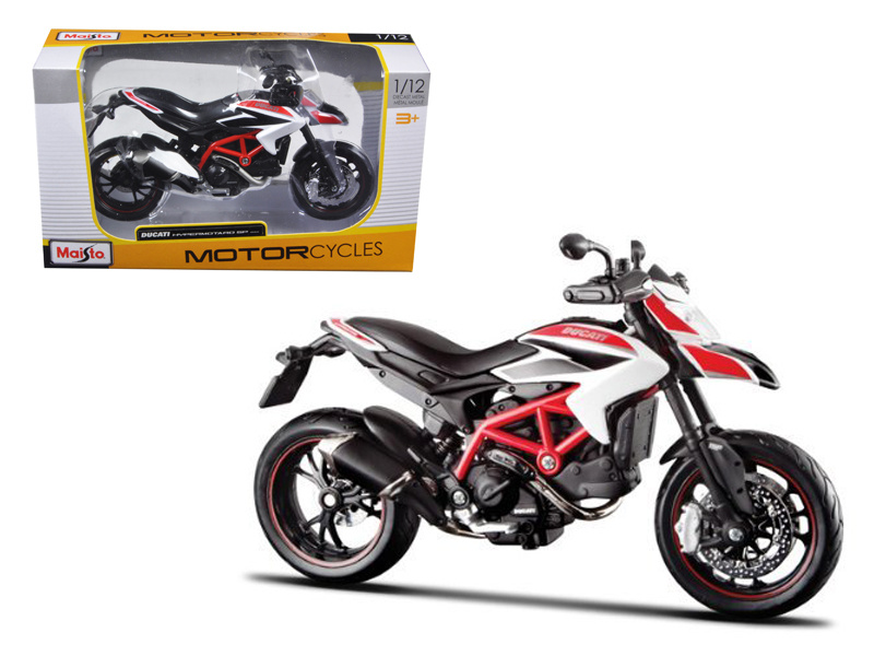 2013 Ducati Hypermotard Sp White With Black And Red Stripes 1/12 Diecast Motorcycle Model By Maisto