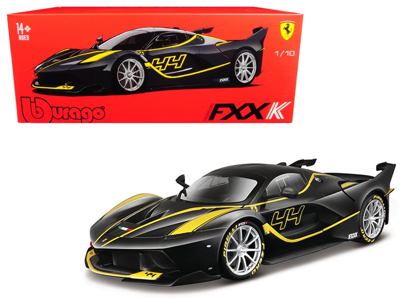 Ferrari Fxx-K #44 Black With Yellow Stripes "Signature Series" 1/18 Diecast Model Car By Bburago