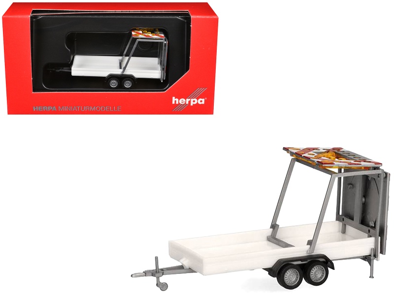 Road Maintenance Trailer White With Striped Top 1/87 (Ho) Plastic Model By Promotex