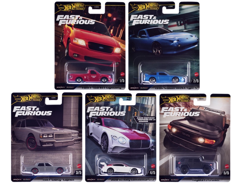 "Fast & Furious" 2024 5 Piece Set H Diecast Model Cars By Hot Wheels