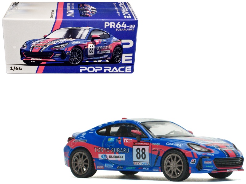 Subaru Brz #88 Blue With Graphics 'Tokyo Subaru Racing' 1/64 Diecast Model Car By Pop Race