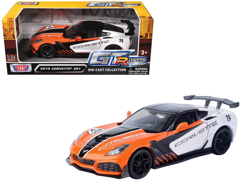 2019 Chevrolet Corvette ZR1 Diecast Model Car #24 in Orange and White