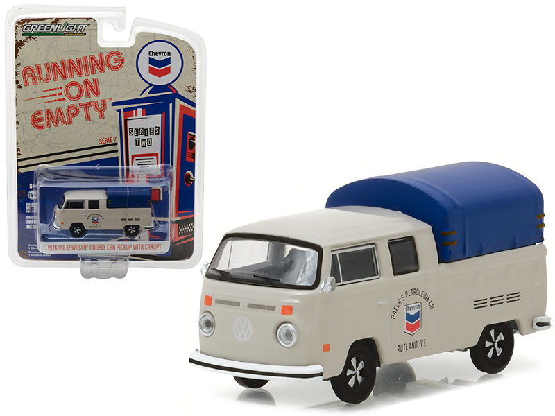 1974 Volkswagen T2 Double Cab Pickup With Canopy Chevron 1/64 Diecast Model Car By Greenlight