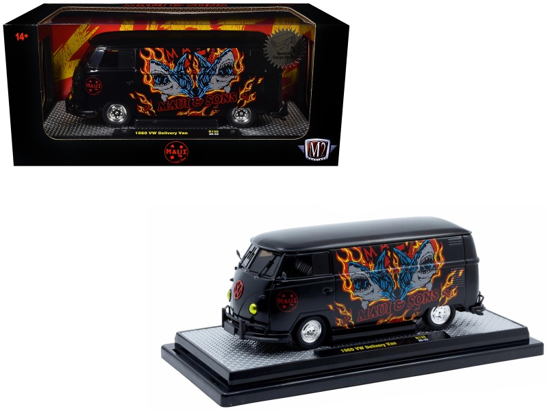 1960 Volkswagen Delivery Van "Maui & Sons" Black With Graphics Limited Edition To 4050 Pieces Worldwide 1/24 Diecast Model Car By M2 Machines