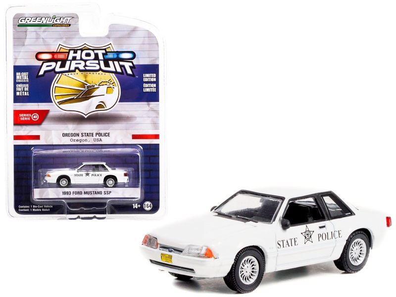 1993 Ford Mustang Ssp Police White "Oregon State Police" "Hot Pursuit" Series 41 1/64 Diecast Model Car By Greenlight