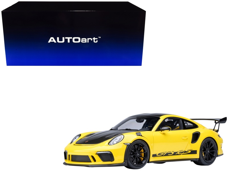Porsche 911 (991.2) Gt3 Rs Weissach Racing Yellow With Carbon Hood And Top 1/18 Model Car By Autoart