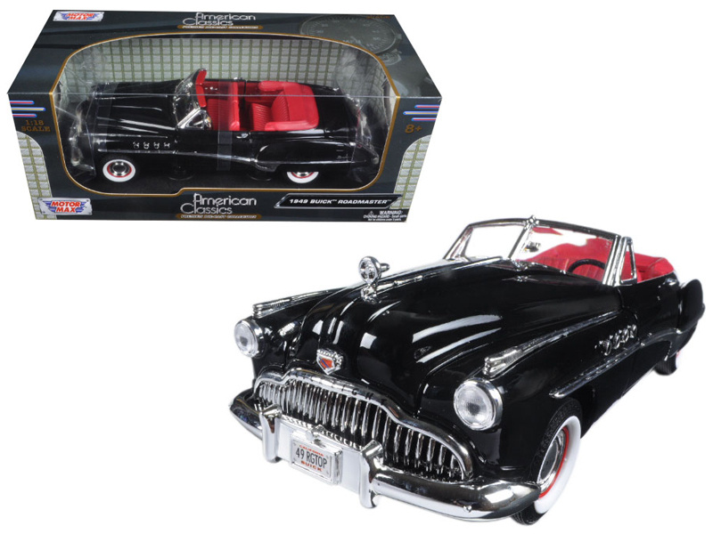 1949 Buick Roadmaster Black With Red Interior 1/18 Diecast Model Car By Motormax