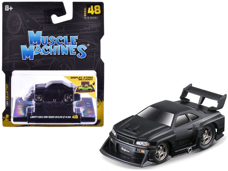 1999 Nissan Skyline GT-R (R34) #5 'Liberty Walk' Matt Black 1/64 Diecast Model Car
