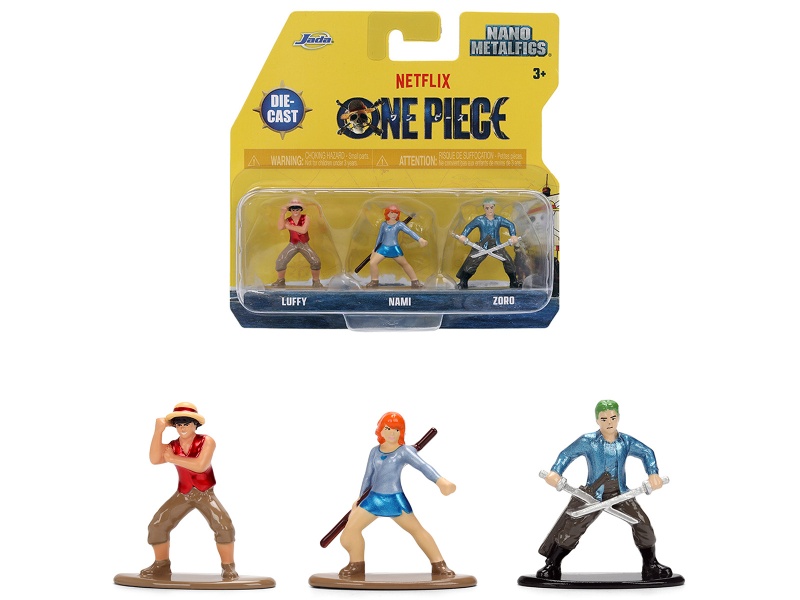 Set Of 3 Diecast Figures "One Piece" (2023-Current) Tv Series "Nano Metalfigs" Series Diecast Models By Jada