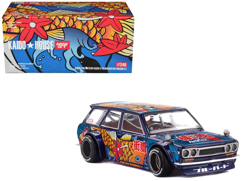 Datsun Kaido 510 Wagon RHD “Koi Wagon V1” Blue 1/64 Diecast Model