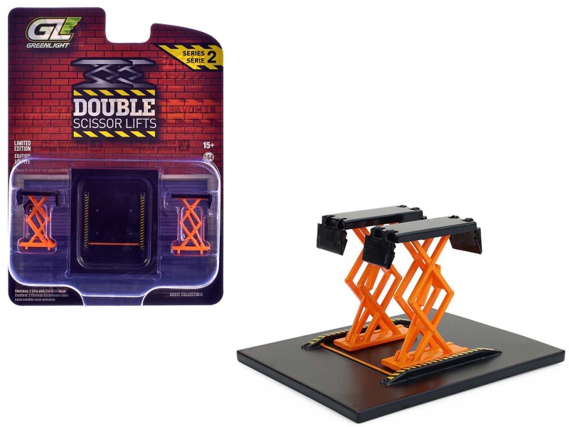 Automotive Double Scissor Lift Black And Orange "Double Scissor Lifts" Series 2 1/64 Diecast Model By Greenlight