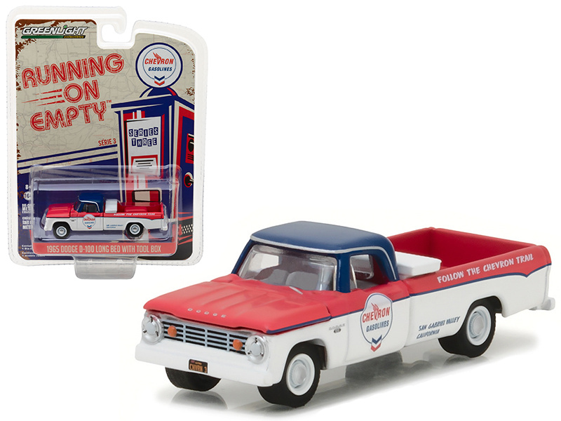 1965 Dodge D-100 Pickup Truck Chevron Long Bed With Tool Box "Running On Empty" Series 3 1/64 Diecast Model Car By Greenlight