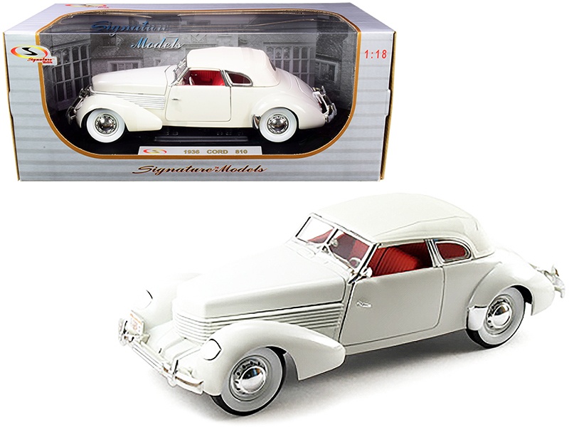 1936 Cord 810 Coupe White With Red Interior 1/18 Diecast Model Car By Signature Models