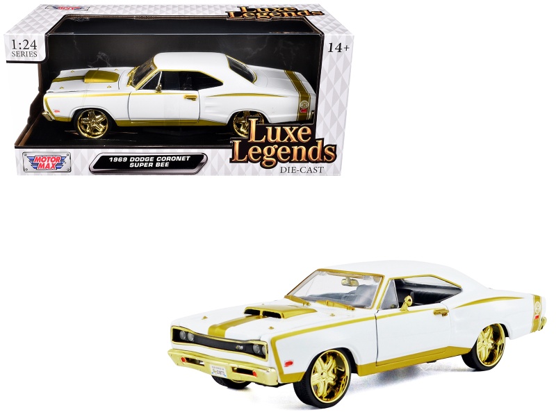 1969 Dodge Coronet Super Bee White Metallic With Gold Accents "Luxe Legends" Series 1/24 Diecast Model Car By Motormax