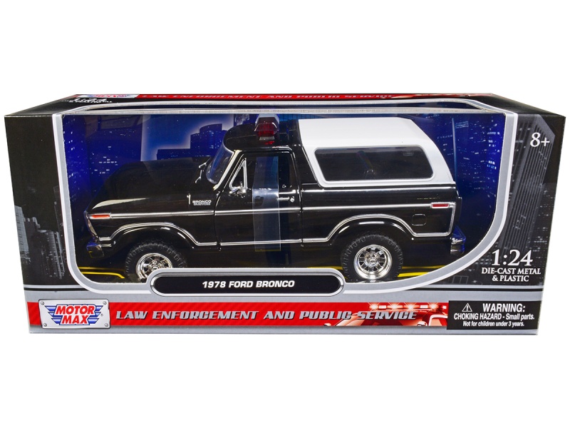 1978 Ford Bronco Police Car Unmarked Black With White Top "Law Enforcement And Public Service" Series 1/24 Diecast Model Car By Motormax