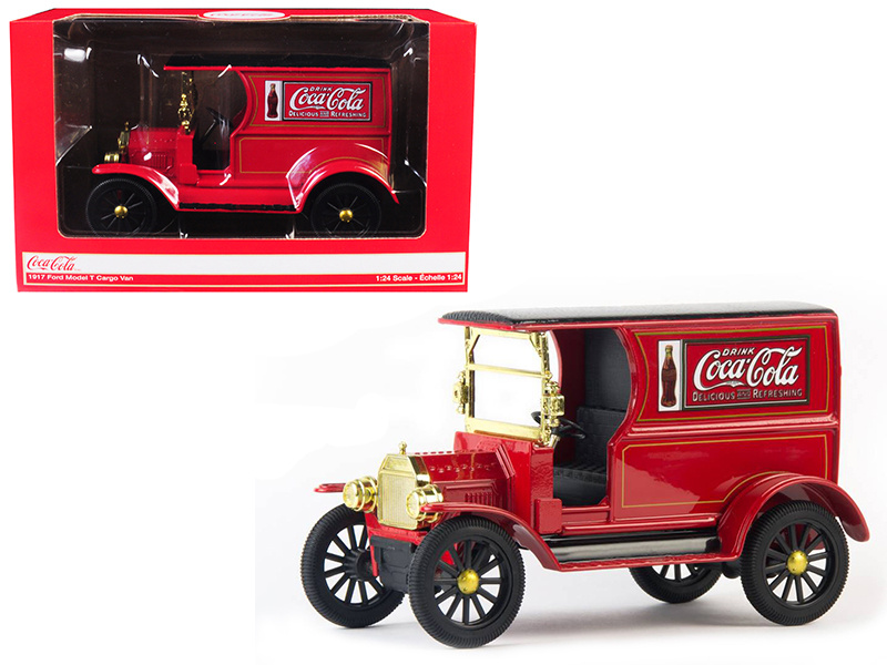 1917 Ford Model T Cargo Van "Coca-Cola" Red With Black Top 1/24 Diecast Model Car By Motorcity Classics