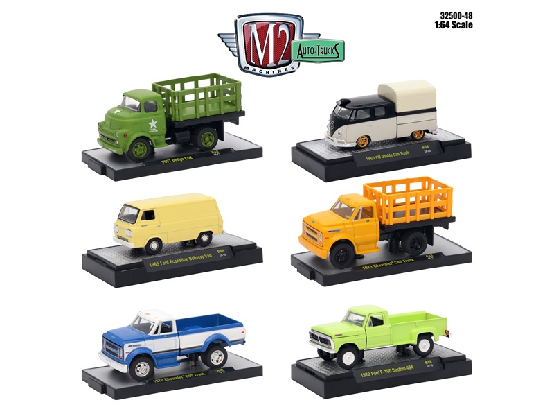 Auto Trucks 6 Piece Set Release 48 In Display Cases 1/64 Diecast Model Cars By M2 Machines