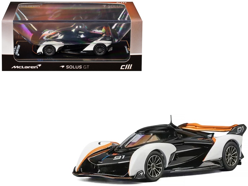 Mclaren Solus Gt #91 Black And White With Orange Accents 1/64 Diecast Model Car By Cm Model