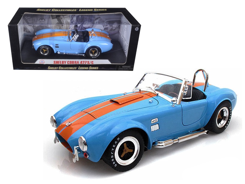 1965 Shelby Cobra 427 S/C Blue With Orange Stripes 1/18 Diecast Model Car By Shelby Collectibles