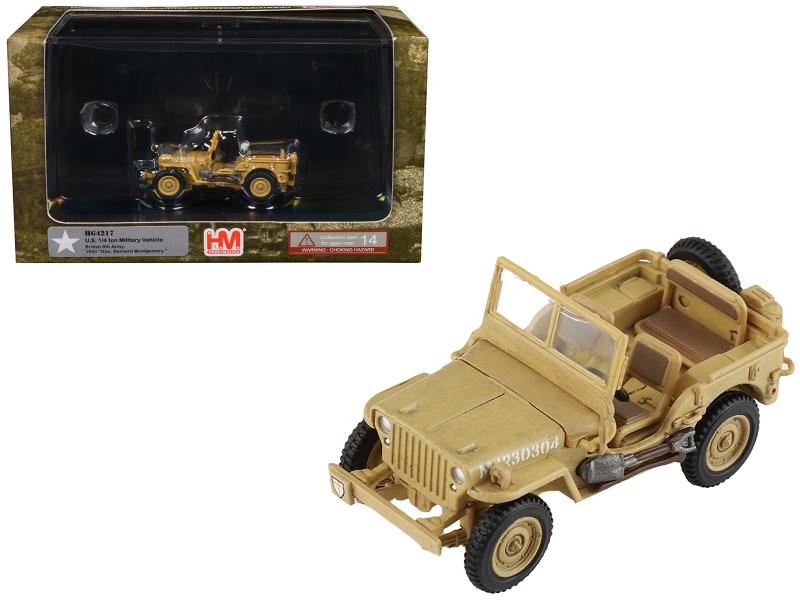 U.S. 1/4 Ton Military Vehicle Desert Sand "British 8Th Army Gen. Bernard Montgomery Sicily" (1943) Royal Army "Ground Power Series" 1/72 Diecast Model By Hobby Master