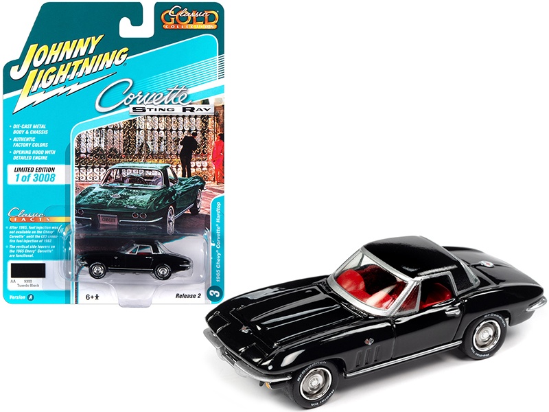 1965 Chevrolet Corvette Hardtop Tuxedo Black With Red Interior "Classic Gold Collection" Limited Edition To 3008 Pieces Worldwide 1/64 Diecast Model Car By Johnny Lightning