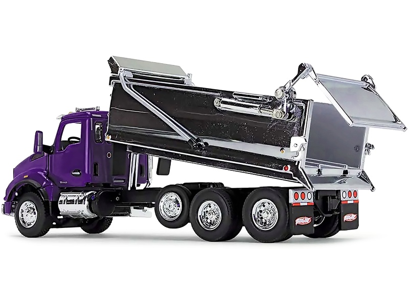 Kenworth T880 Day Cab With Rogue Transfer Dump Body Truck Purple And Chrome 1/64 Diecast Model By Dcp/First Gear