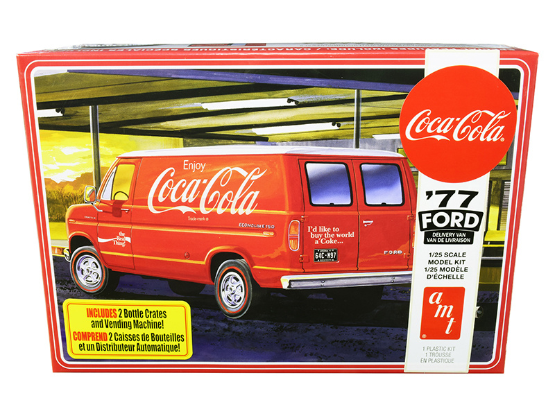 Skill 3 Model Kit 1977 Ford Delivery Van With 2 Bottles Crates And Vending Machine "Coca-Cola" 1/25 Scale Model By Amt