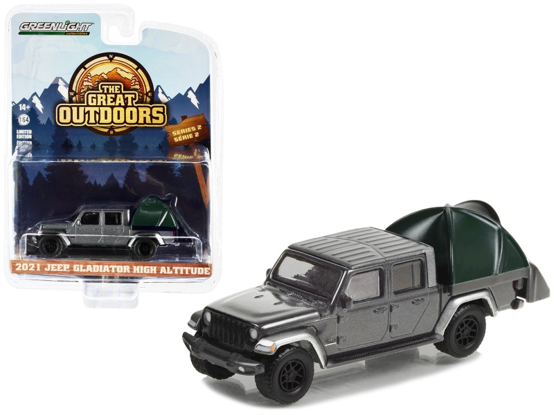 2021 Jeep Gladiator High Altitude Pickup Truck Gray Metallic With Modern Truck Bed Tent "The Great Outdoors" Series 2 1/64 Diecast Model Car By Greenlight