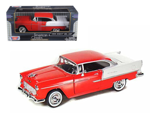 1955 Chevrolet Bel Air Red 1/24 Diecast Model Car By Motormax