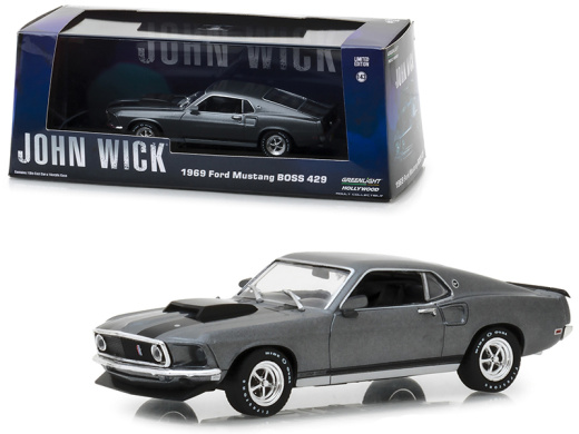 1969 Ford Mustang Boss 429 Gray with Black Stripes 'John Wick' Diecast Model Car
